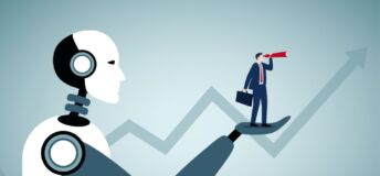 Photo illustrating use of AI to see future business trends.
