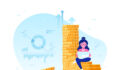 Woman on pile of money