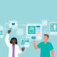 Illustration of doctors and nurses using hospital equipment