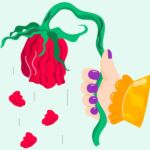 Illustration of a wilting rose or flower.